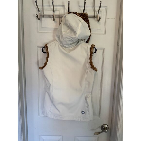 Marmot Fur Lined Hooded Softshell Full Zip Vest Fleece Interior Ivory Cream S ve - Picture 2 of 16